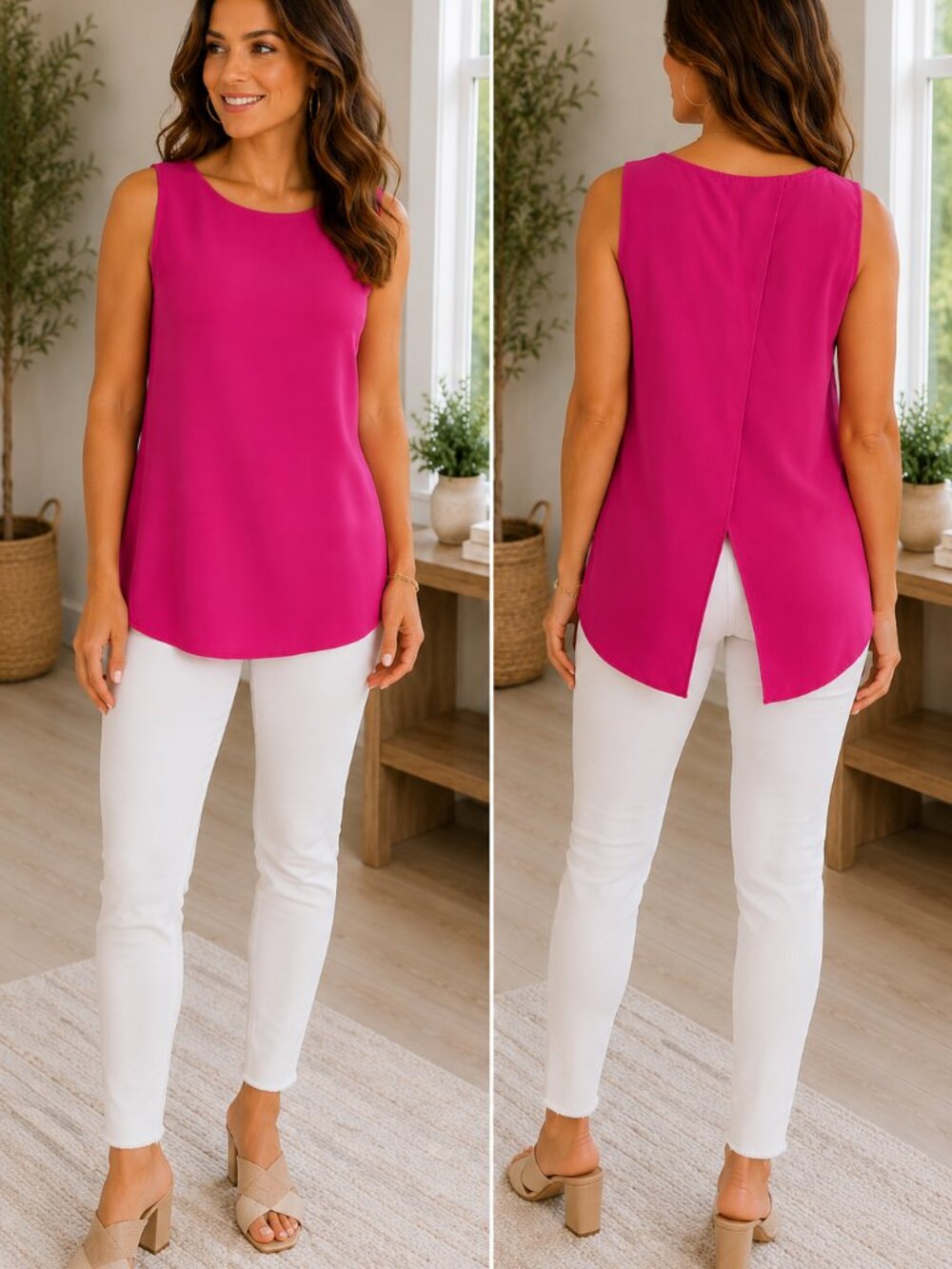 Forever 21 Contemporary Hot Pink Open Back Sleeveless Blouse M